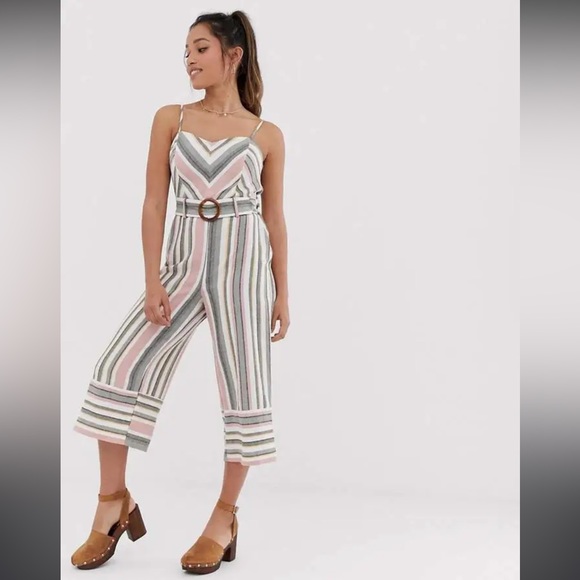 MONTEAU Belted Multicolor Striped Jumspuit - Picture 2 of 11